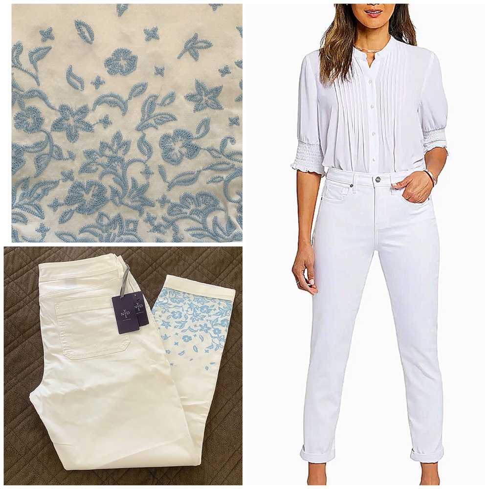 NYDJ Rolled Cuff Ankle Embroidered Jeans size 8 - NWT